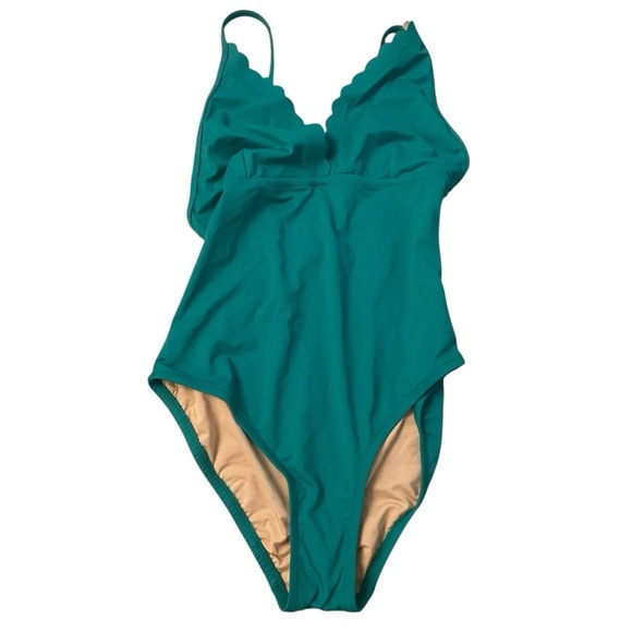 JCrew Scalloped One Piece Jeweled Green Sz 0 F0762 NWOT - Picture 2 of 4